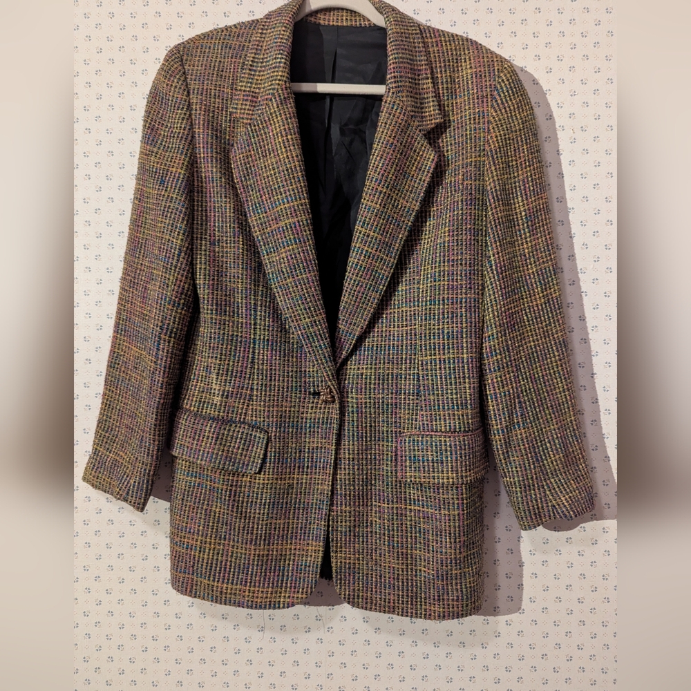 Ann May Silk Blazer Multicolor Woven Luxury Old Money Career Capsule Vintage 6